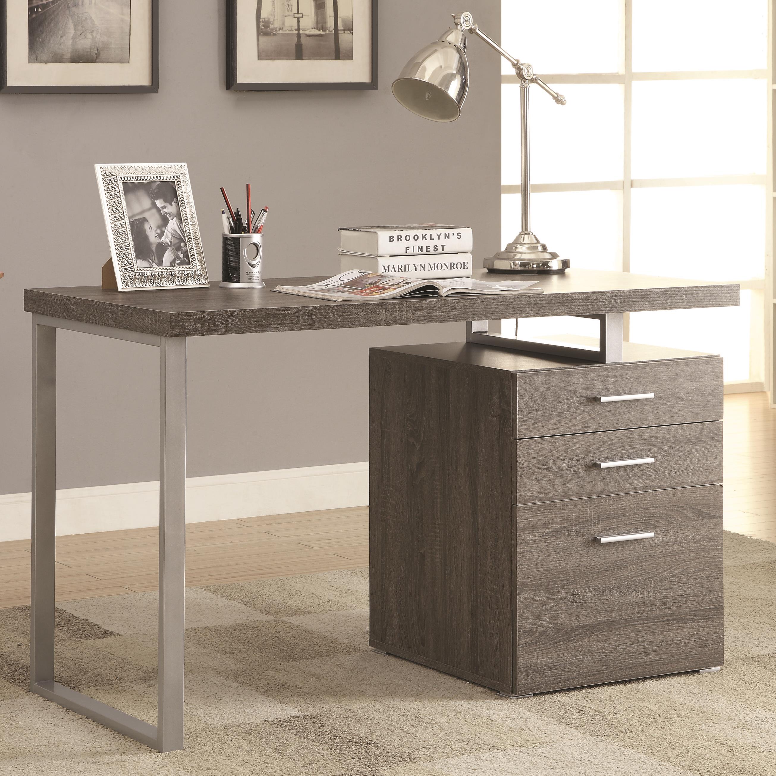 coaster contemporary weathered grey writing desk with file drawer and reversible set up coaster 800520 home office reversible writing desk with file drawer